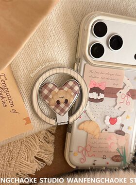 牛角包磁吸支架适用苹果17pm手机包iPhone16透明卡通13创意15软套