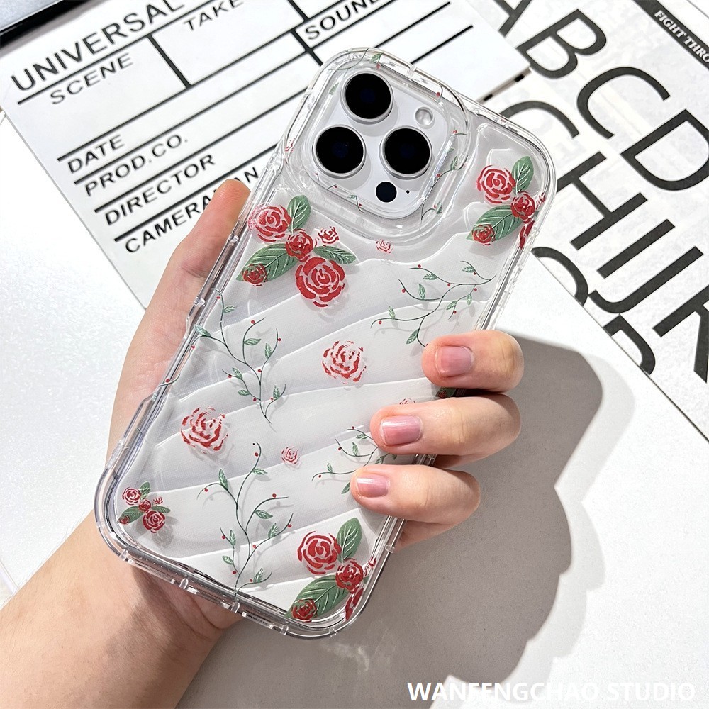 轻奢ins玫瑰适用16苹果15promax手机壳iphone14透明13油画15高级