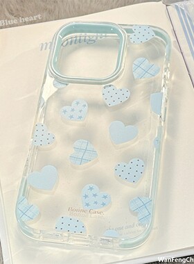 透明蓝色爱心iphone1617promax保护套13适用12防摔11韩系15软