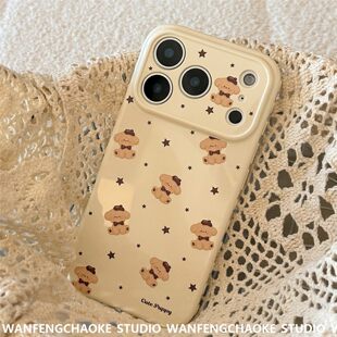 复古卡通小狗适用苹果17pro max手机包iphone16防摔15韩系ins风13