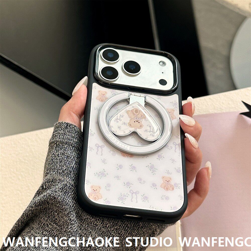 高颜值适用iphone17pm苹果16pro手机包紫色碎花小熊14/15磁吸支架
