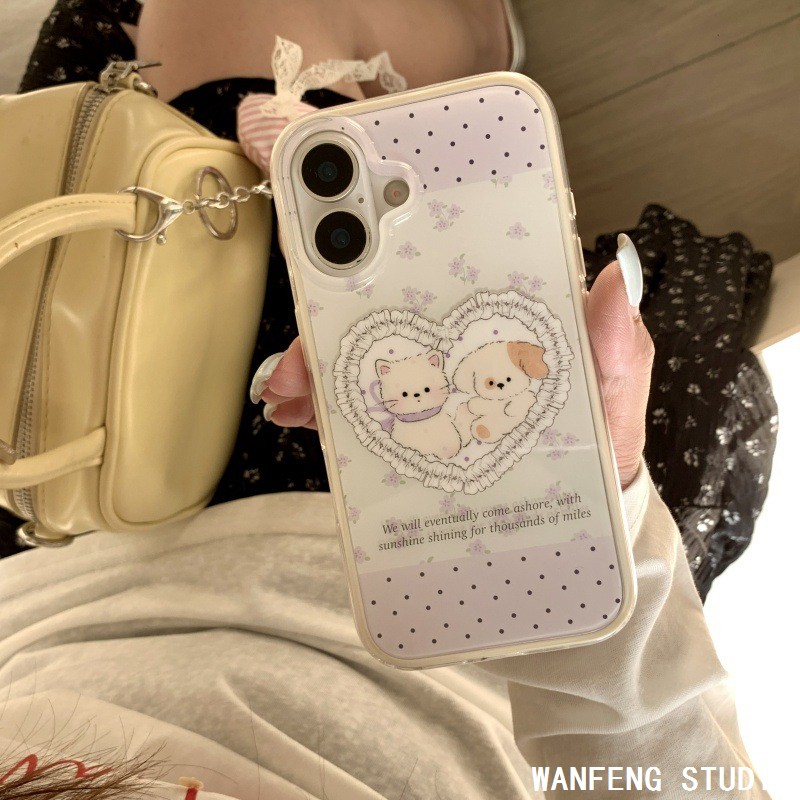 波点小狗插画二合一边框适用苹果16ProMax手机壳iPhone14pro/1315