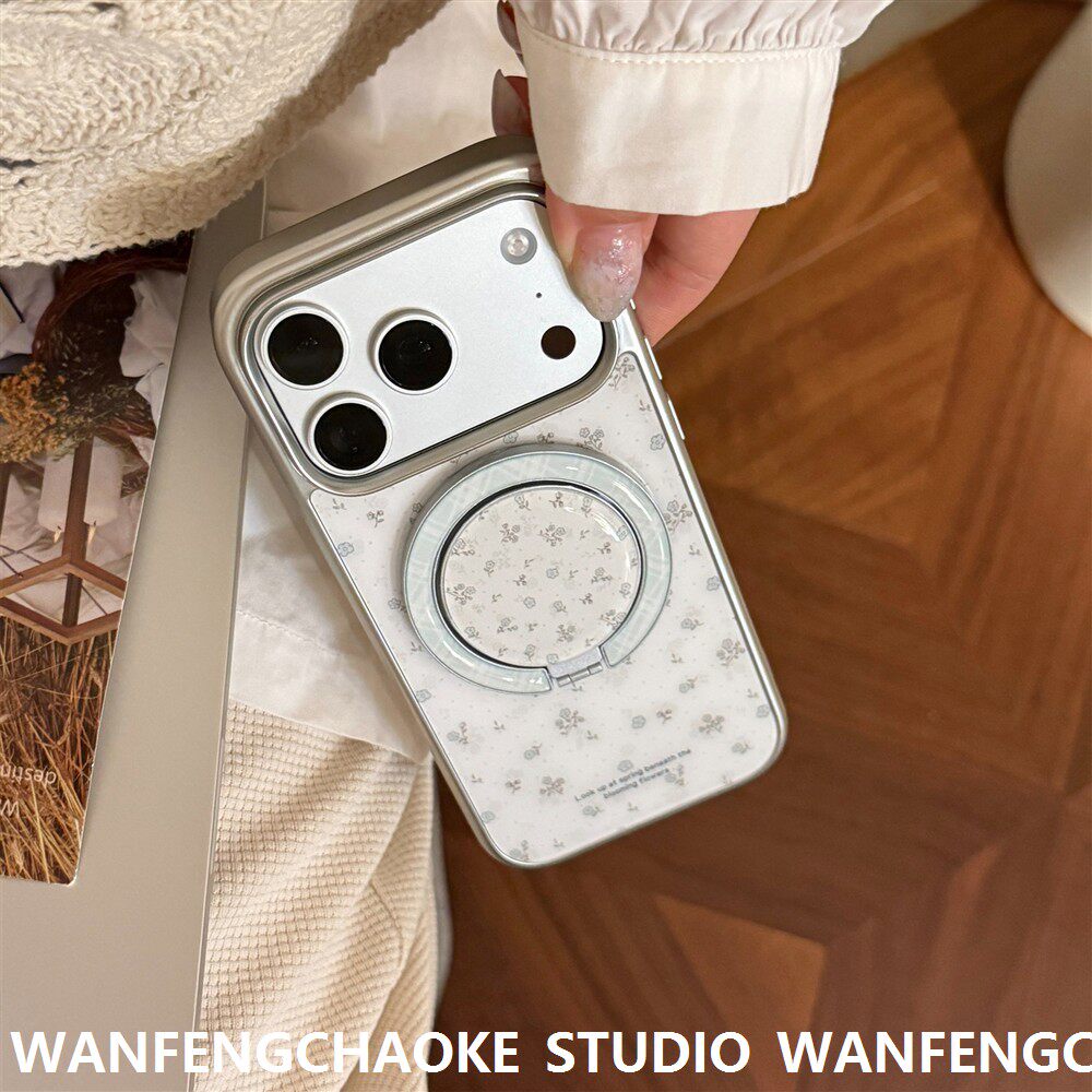 清新温柔蓝色碎花适用苹果17promax手机包iphone16磁吸支架13硬15