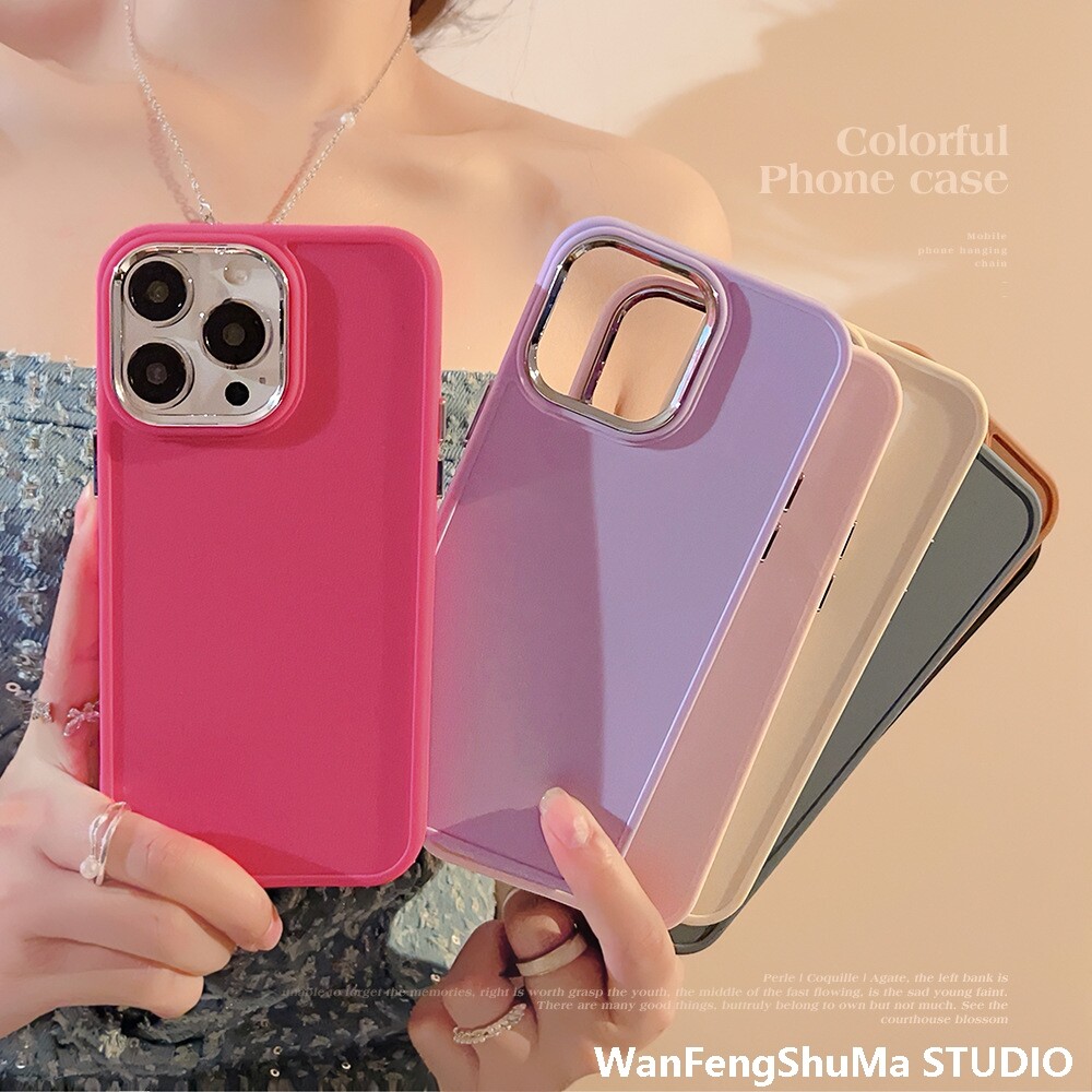 IPHONE16PROMAX에 적합한 전기 도금 렌즈 심플한 단색 APPLE 15 휴대폰 케이스 14 실리콘 13 남성 및 여성 12