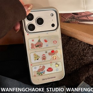 窗口圣诞小狗适用苹果17promax手机包iphone16电镀14鎏金萌13华为