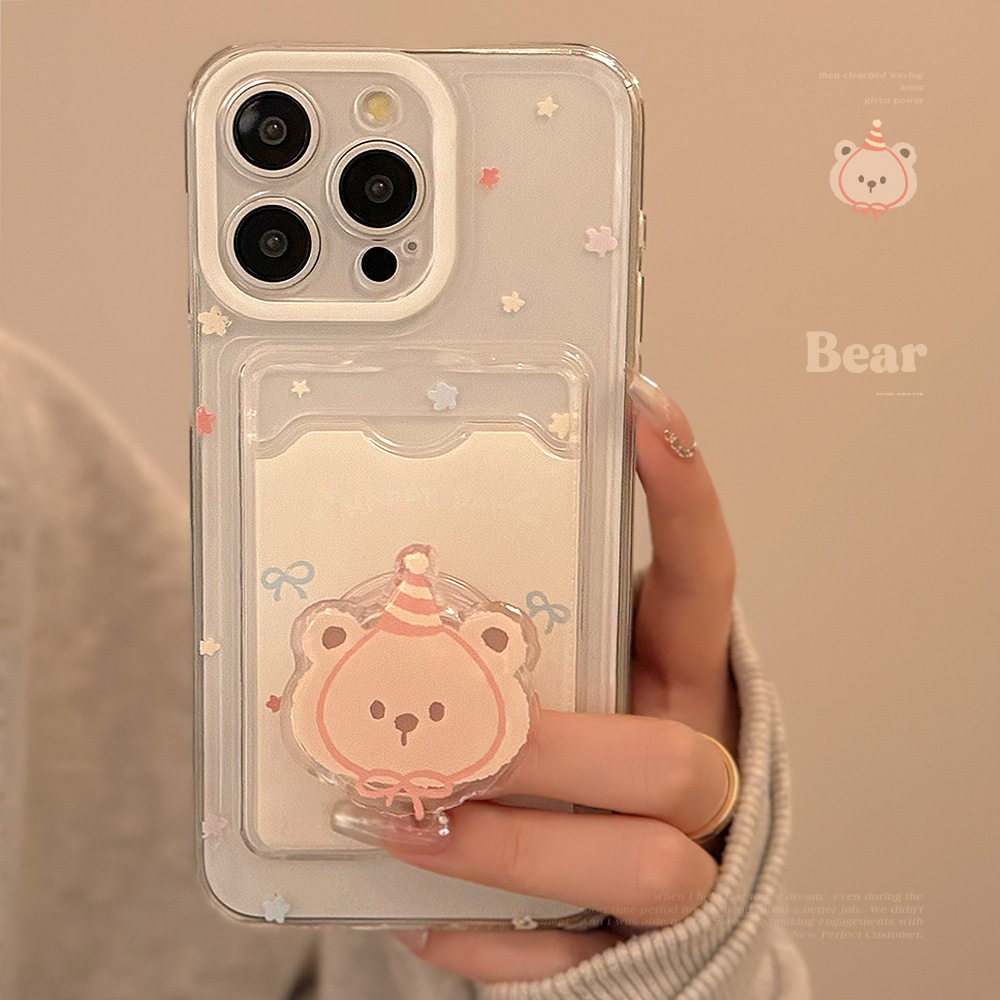 IPHONE14 APPLE 15PROMAX 휴대폰 케이스에 적합한 귀여운 곰 홀더 카드 케이스 귀여운 11 모든 항목을 포함하는 13 투명
