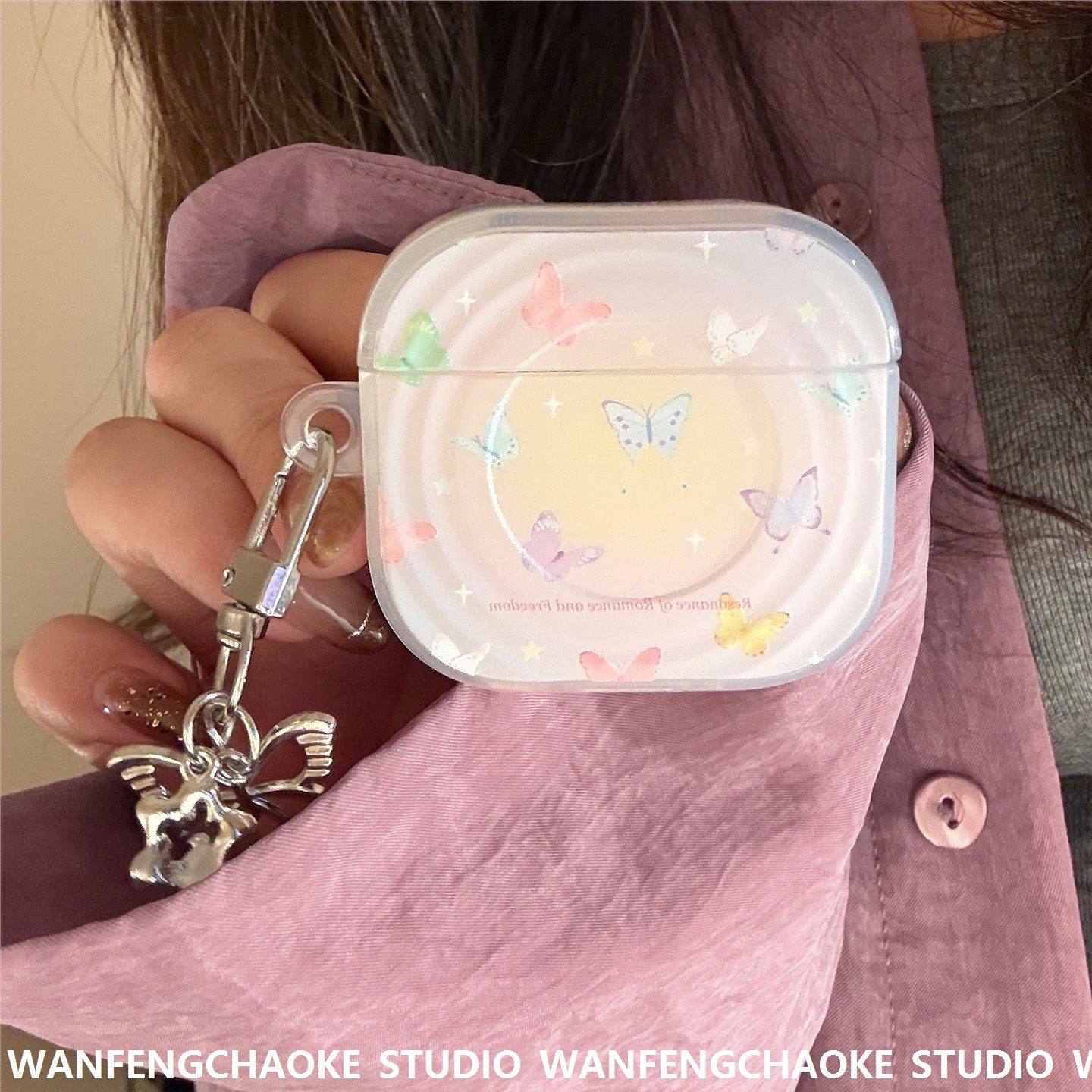 适用苹果Airpods Pro3保护套彩色蝴蝶蓝牙耳机套电镀银挂件手机包