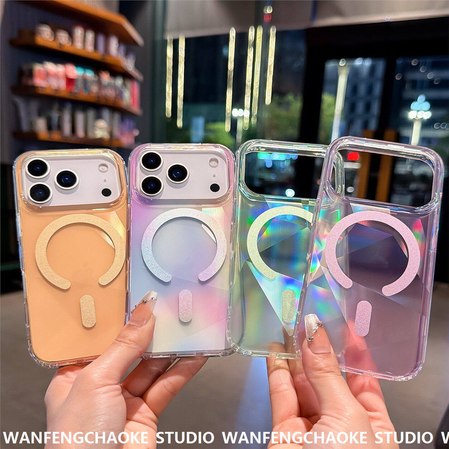 适用苹果16Pro彩镀手机包三角几何iphone17promax渐变色15p磁吸壳