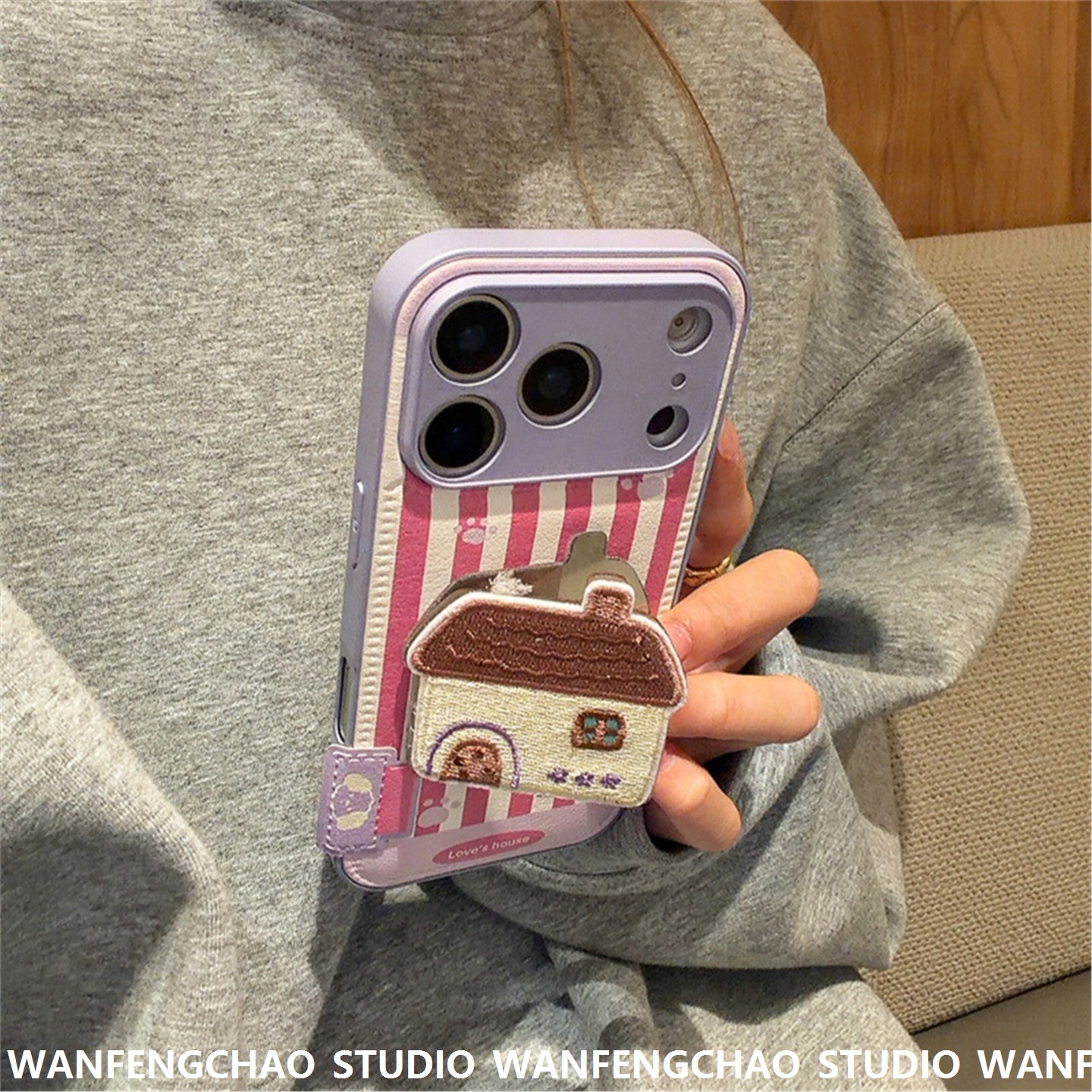 刺绣房屋猫咪支架适用iPho