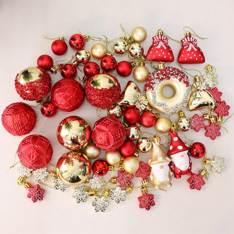 圣诞节装饰品圣诞树挂球多多包桶装红色亮光球异形球商场店铺挂件
