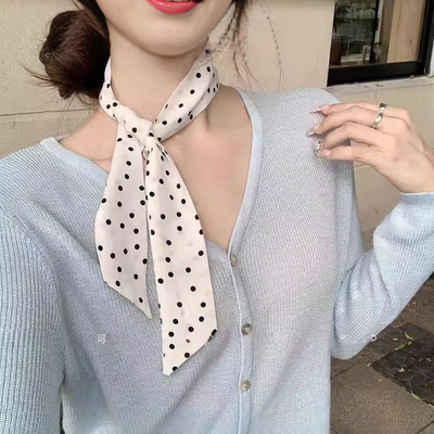 小香风黑白波点长条丝巾系