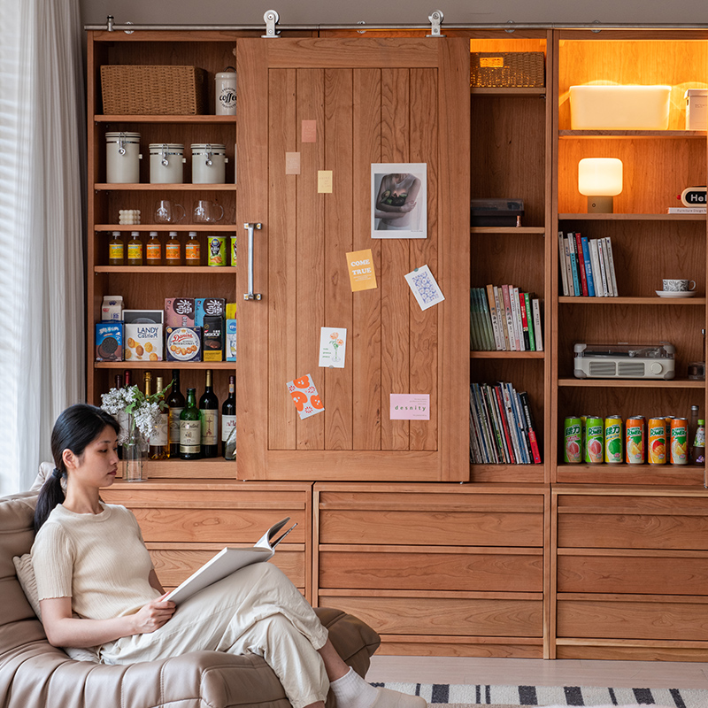 玄素家居实木满墙书柜组合展示柜