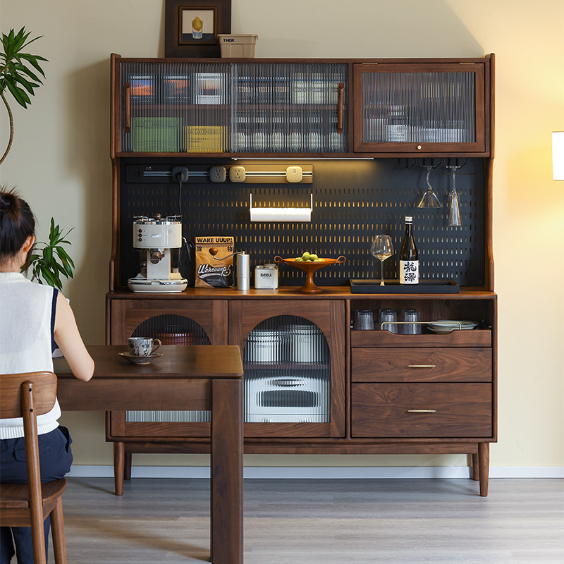 玄素家居黑胡桃木餐边柜靠墙一体