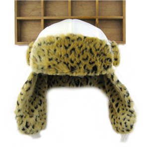 帽天帽地男女款帽子秋冬季加厚护耳帽韩版雷锋帽白色棕豹纹滑雪帽