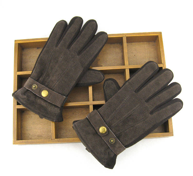 男女士手套秋冬季猪皮毛线拼接撞色温暖舒适开车简约加绒针织手套