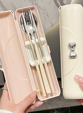 高颜值筷子勺子套装304不锈钢便携餐具单人装学生一人用专用盒