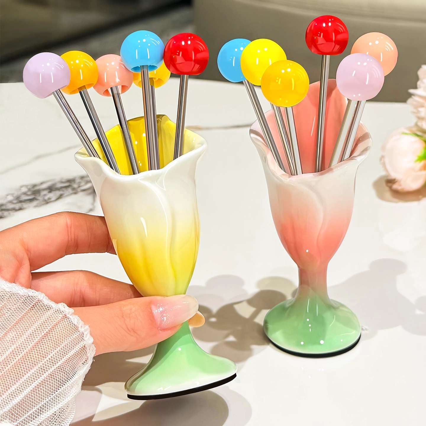 BSD陶瓷水果叉套装家用高颜值