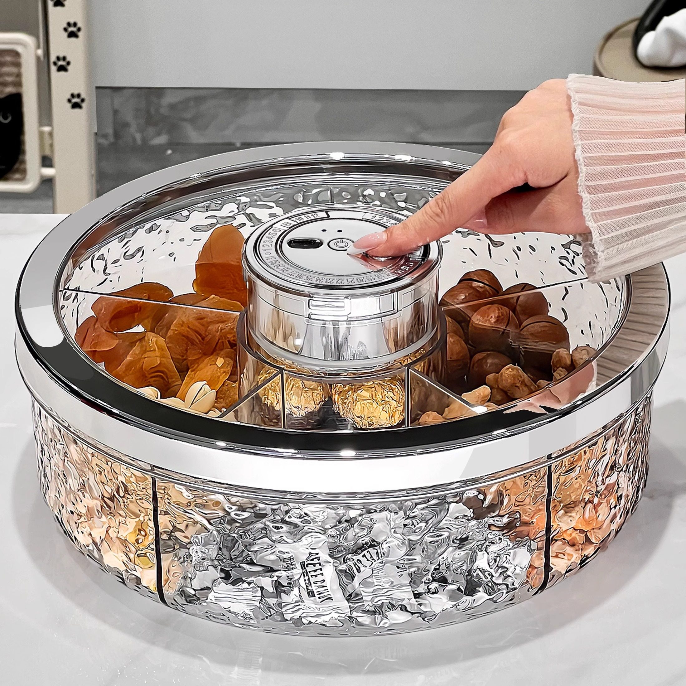 新款电动抽真空密封坚果零食摆放盘过年干果盘收纳盒家用水果盘