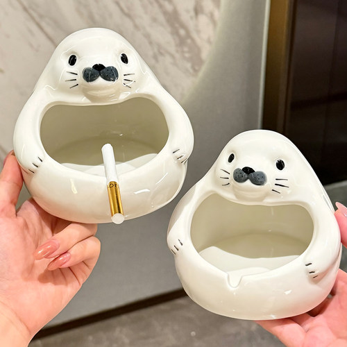 bsd海豹烟灰缸陶瓷摆件防飞灰