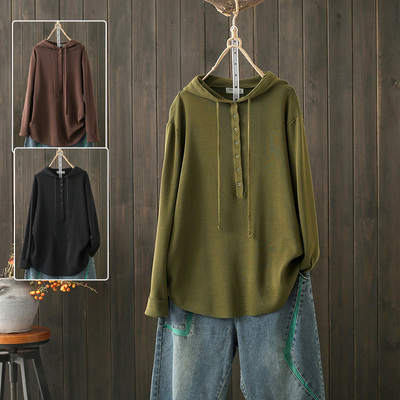 连帽套头纯色针织帽衫