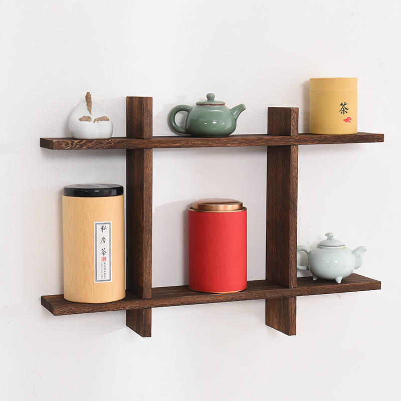 实木挂墙置物架茶杯收纳架装饰架