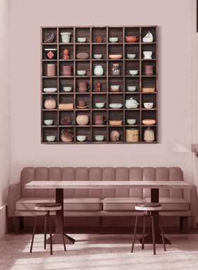 日式烧桐实木博古架茶室茶道收纳架古董收藏家用挂墙多宝阁展示架