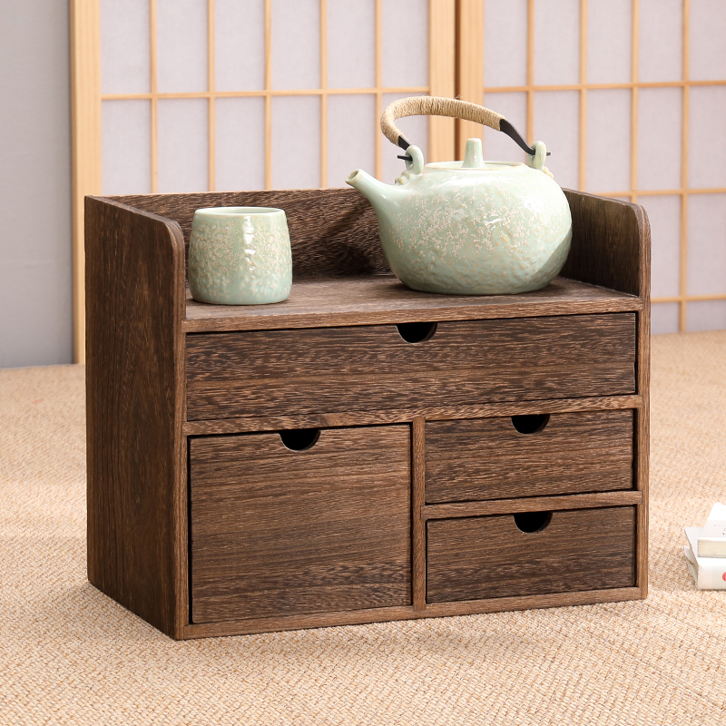 实木茶叶杂物整理盒抽屉茶架桌面