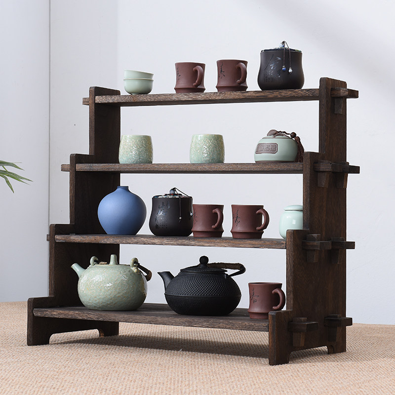 实木茶架置物架茶道多层展示博古架阶梯茶具茶叶茶壶茶饼茶杯收纳