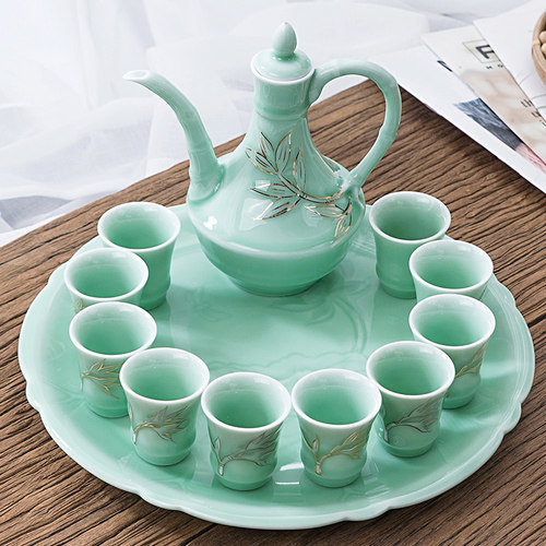 中式酒杯套装家用陶瓷酒具白酒杯仿古分酒器黄酒清酒壶青瓷小酒盅