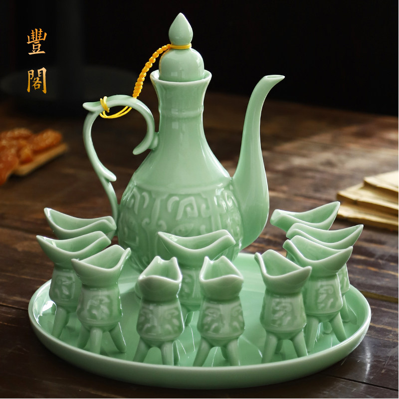 爵杯酒具套装陶瓷传统浮雕酒壶烈酒复古代帝王酒樽中式家用白酒杯