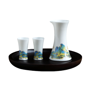 千里江山图羊脂玉瓷二两分酒器陶瓷烈酒杯家用酒盅中式酒具白酒杯