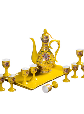 白酒杯套装景德镇珐琅彩酒具陶瓷家用中式酒壶仿古分酒器高脚杯