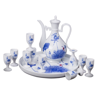 陶瓷酒具套装青花瓷仿古酒壶中式分酒器家用小酒盅高脚杯白酒杯