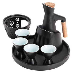 黑陶温酒器日式温烫暖热酒壶家用蜡烛仿古双头酒杯黄酒白酒煮酒壶