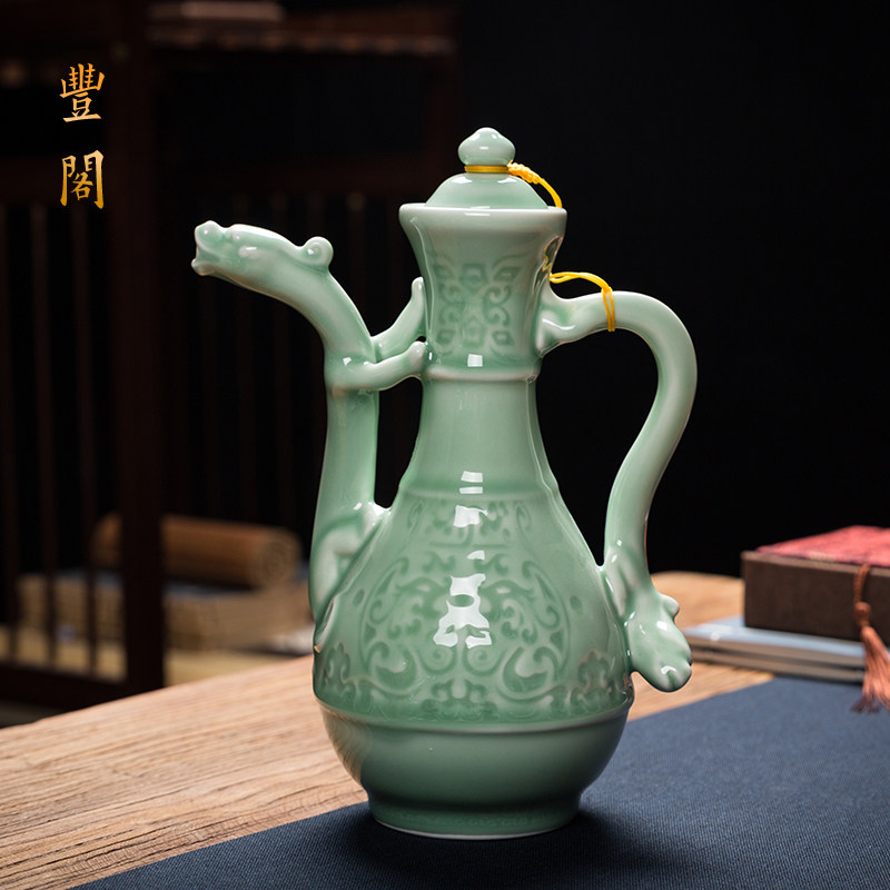 螭龙酒壶酒杯套装酒樽仿古代酒器小酒壶爵杯酒壶摆件婚庆影视道具