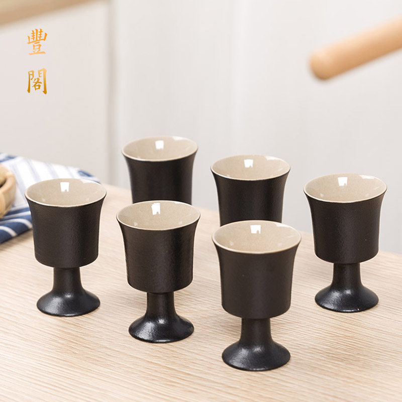 陶瓷白酒杯烈酒杯小酒盅舞蹈道具杯祭祀酒杯 黑陶仿古高脚杯酒具