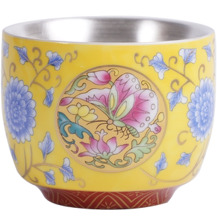 陶瓷白酒杯手工包银999纯银 主人杯品茗单杯景德镇陶瓷镶鎏银茶杯