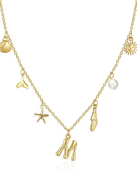 女式字母项链金色吊坠波西米亚夏季贝壳海滩海星冲浪手饰女孩礼物