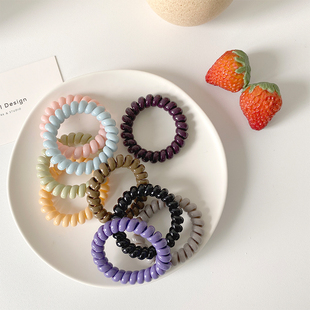 奶昔色电话线发圈 ins韩国甜美少女发饰扎头发皮圈黑弹力橡皮筋粗