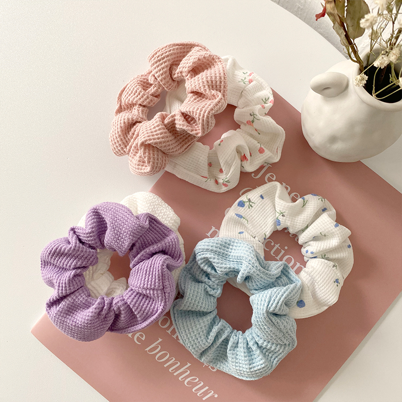 bm风大肠发圈 纯棉布料紫色系肥肠发绳ins温柔风纯色皮筋碎花发饰