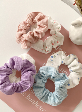 bm风大肠发圈 纯棉布料紫色系肥肠发绳ins温柔风纯色皮筋碎花发饰