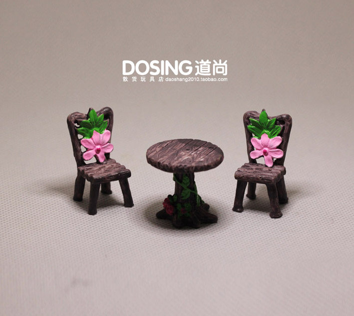 仿真微缩 迷你版微景观花朵桌椅 复古 圆桌子 椅子 树脂模型摆件