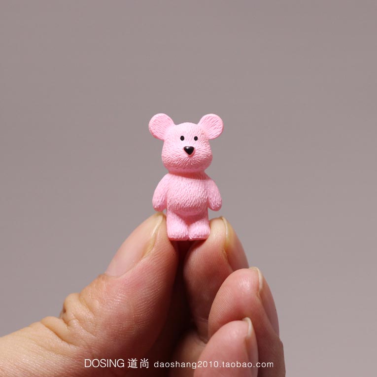 迷你版 超小号 粉色小熊 白色 泰迪熊 卡通Q版饰品塑料手办模型