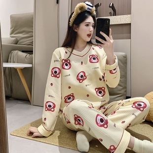 套装 套头长袖 秋冬宽松家居服空气棉夹层加厚保暖 2025新款 睡衣女款