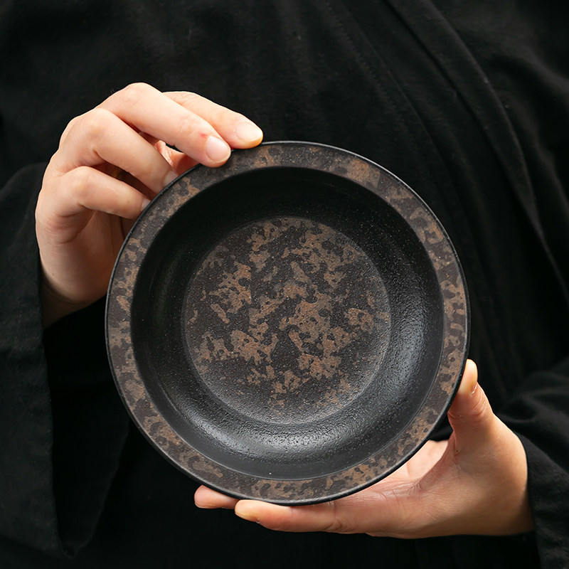 沉香釉粗陶壶承老岩泥壶承铁釉茶承功夫茶具小型茶托盘瓷干泡台
