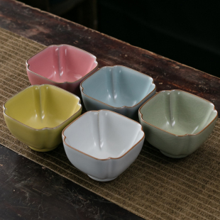四方八角杯聚财开口杯汝窑茶杯主人杯个人来财杯子品茗杯陶瓷单杯