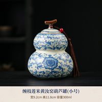 Blue and white Ru kiln ceramic tea caddy, retro large, medium and small gourd tea storage caddy, sealed caddy, household tea storage caddy thumbnail 3