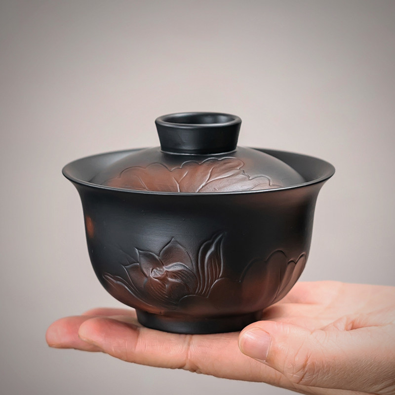 紫陶悬停二才盖碗茶杯紫砂手工家用大号泡茶碗坭兴陶瓷茶具茶杯,餐饮具,盖碗,淘宝优惠券,粉丝福利购,淘宝优惠卷