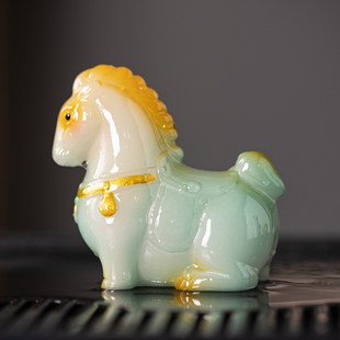 遇热变色茶宠唐风悦马摆件精品可养生肖可养小马可爱茶台装饰