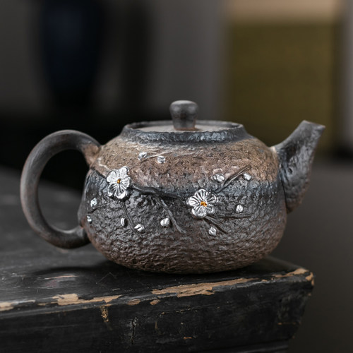 欣韵鎏金粗陶复古手工茶壶